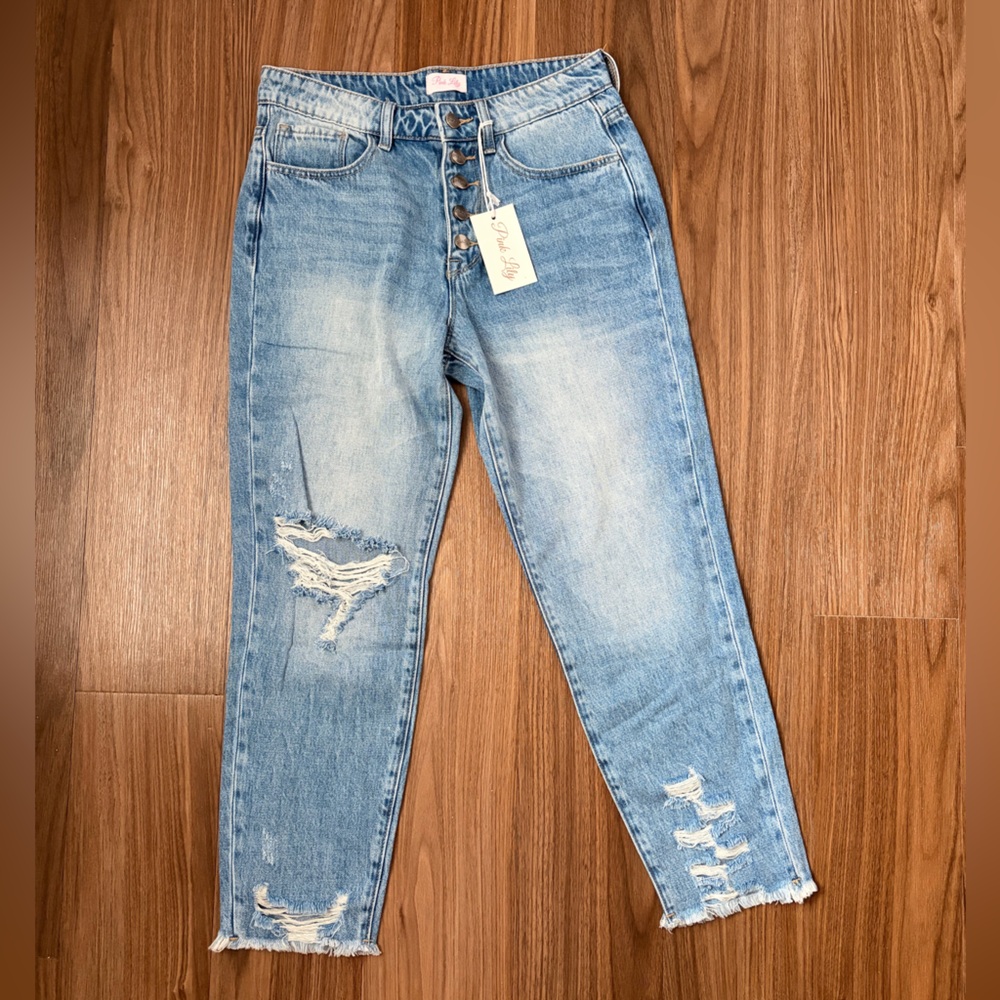 Pink Lily Light Wash Distressed Jeans